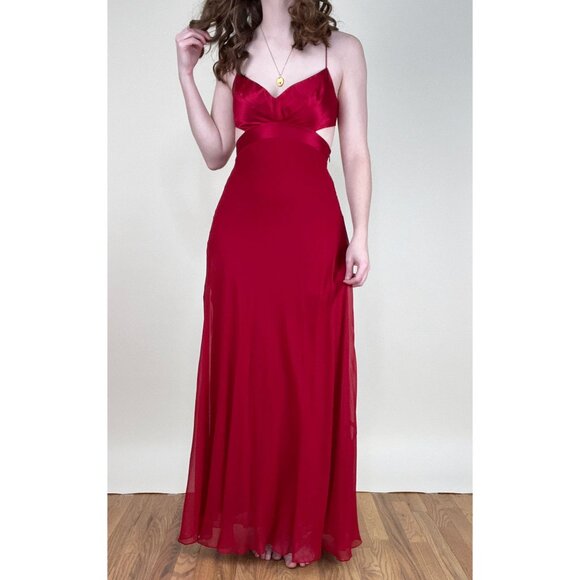 Vintage 100% Silk Y2K 90s Maxi Dress Formal Fancy Wedding Guest Prom Gala Dance - Picture 1 of 8